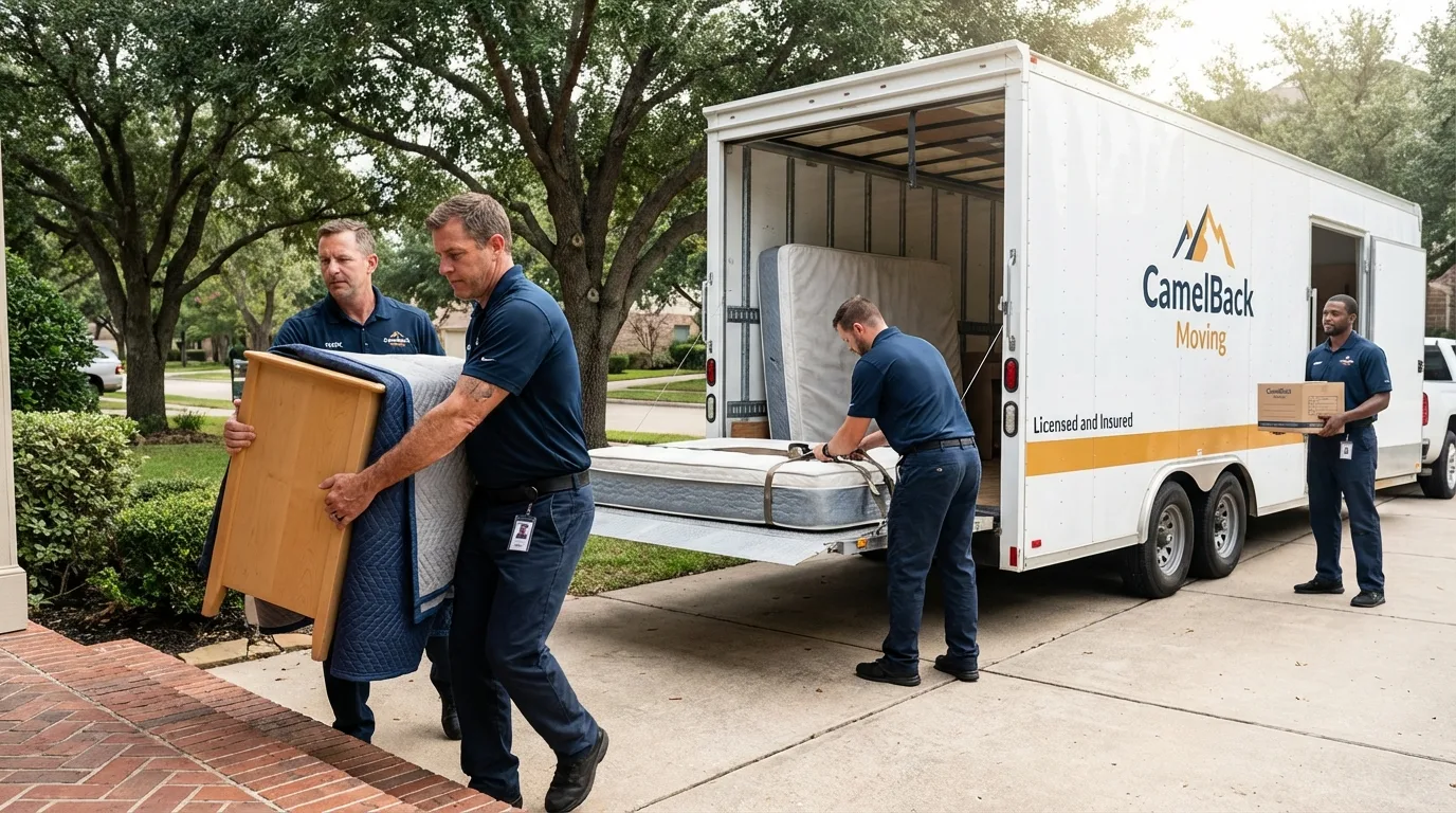 Crew loading residential truck for cross-state move from El Dorado Springs, MO